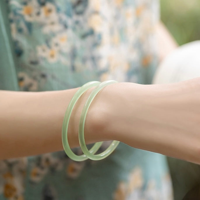 Natural Hetian Green Jade Double Bangle