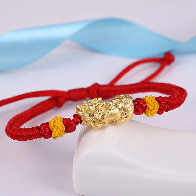 999 Sterling Silver Pixiu Red Rope Bracelet