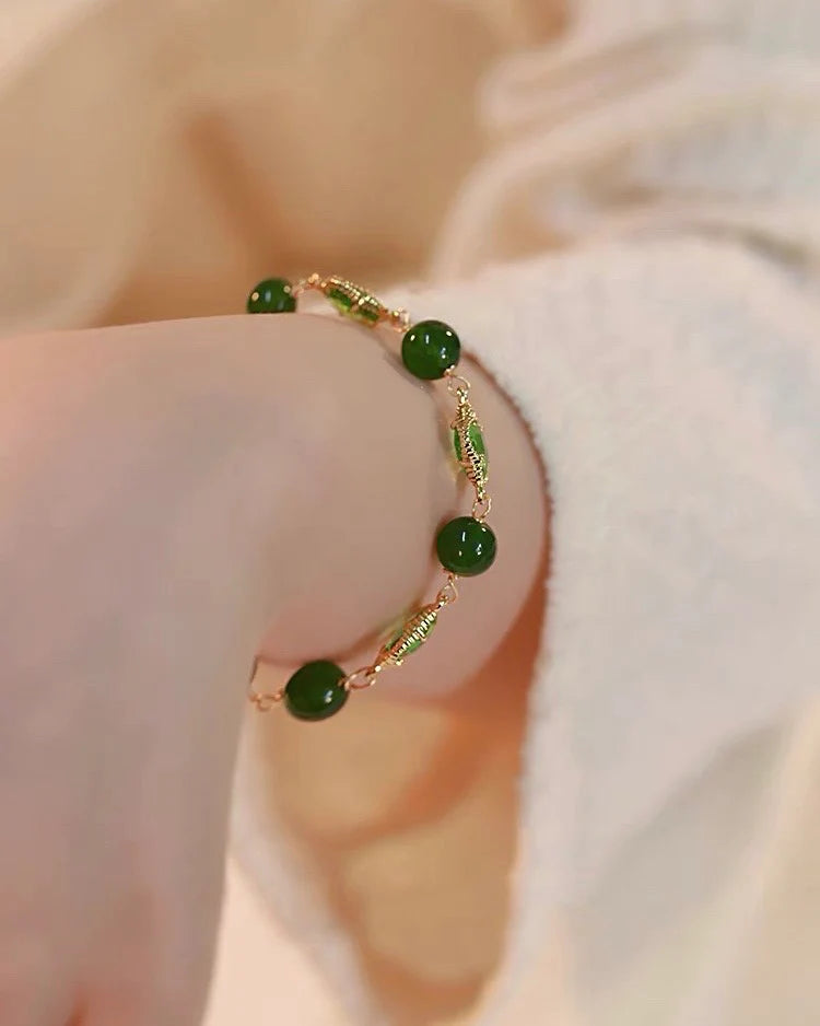 Lucky Clover Natural Green Jade Bracelet