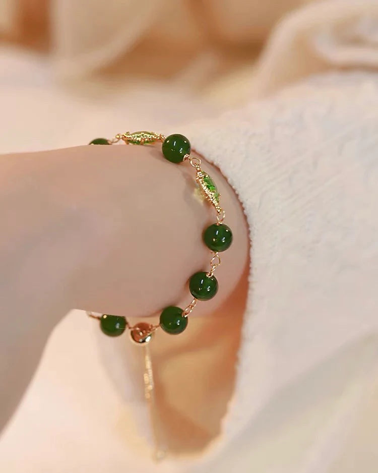 Lucky Clover Natural Green Jade Bracelet