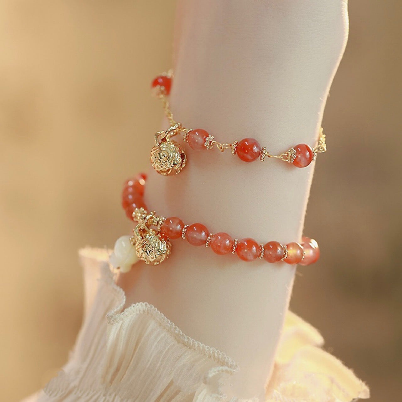 Natural Red Agate Feng Shui Bell Bracelet- Special