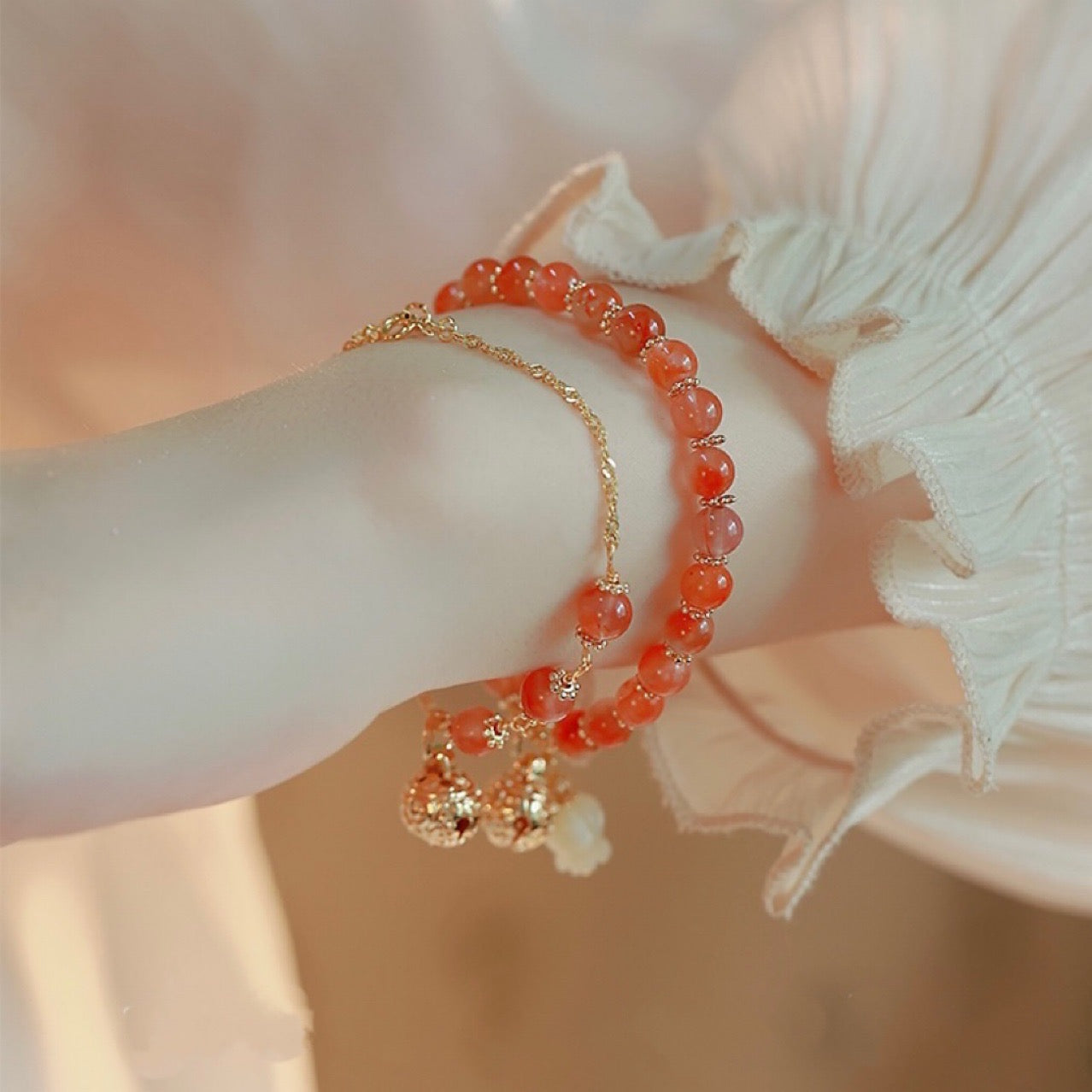 Natural Red Agate Feng Shui Bell Bracelet- Special