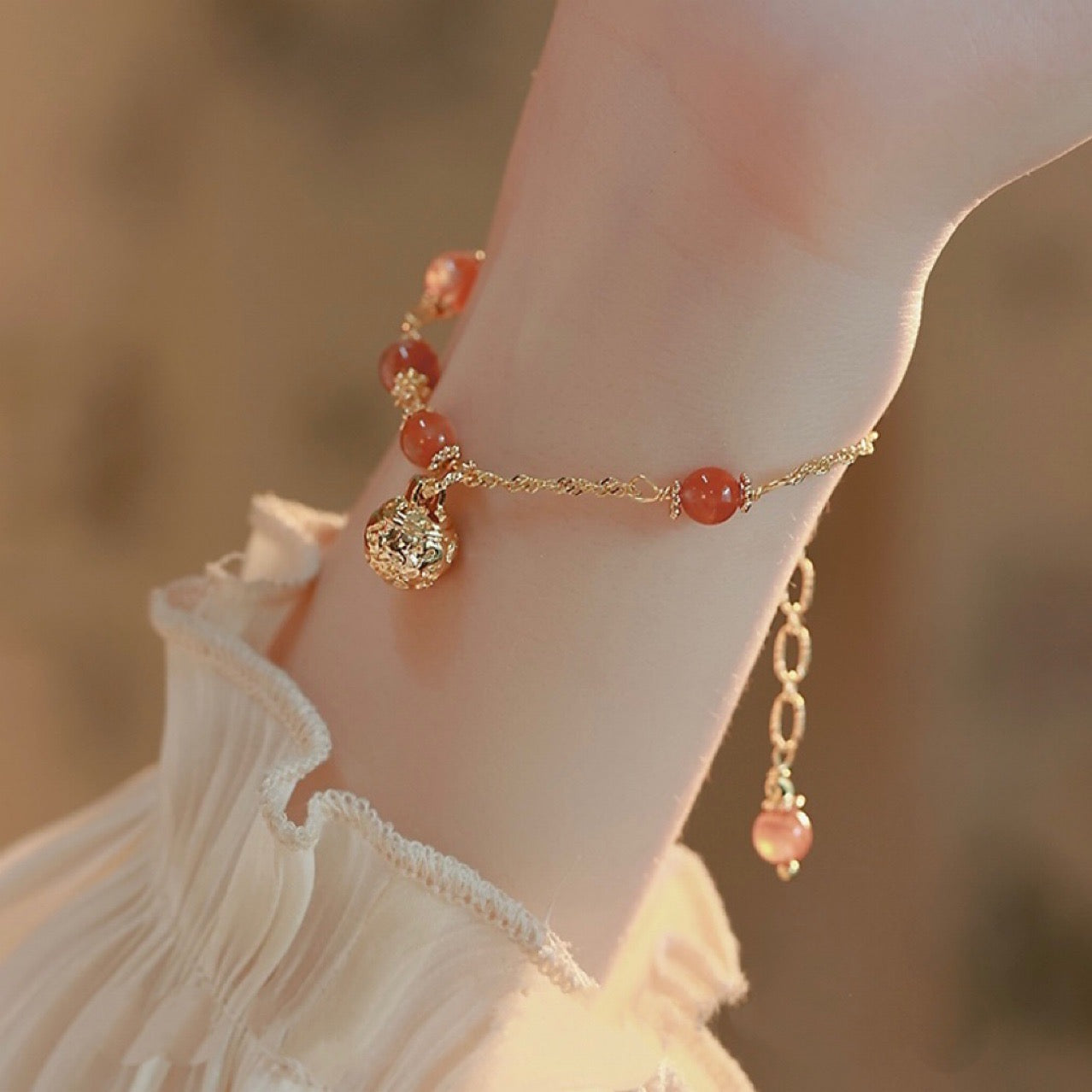 Natural Red Agate Feng Shui Bell Bracelet- Special