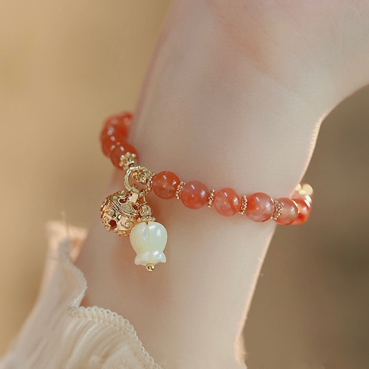 Natural Red Agate Feng Shui Bell Bracelet- Special
