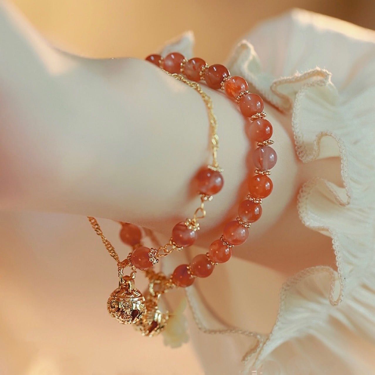 Natural Red Agate Feng Shui Bell Bracelet- Special