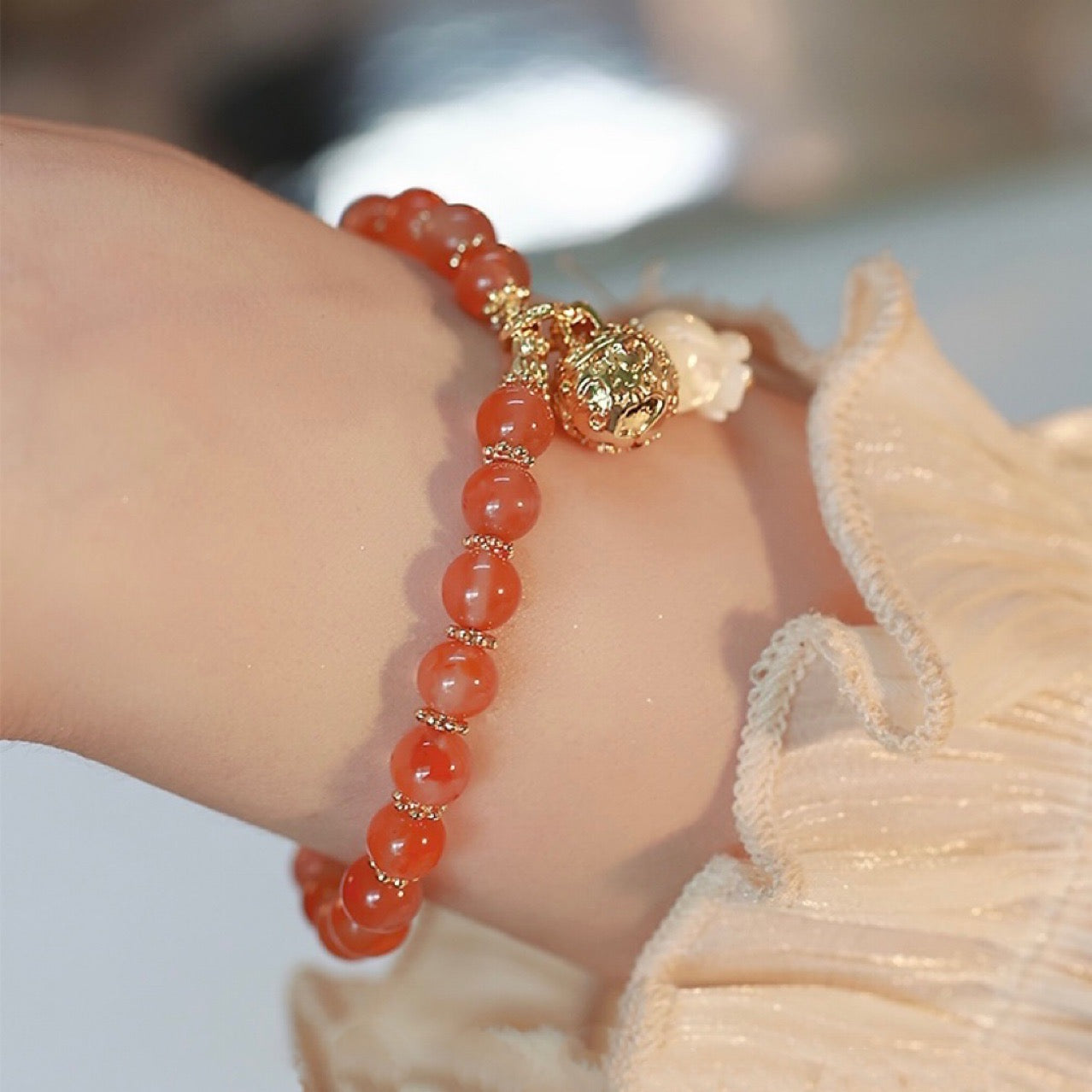 Natural Red Agate Feng Shui Bell Bracelet- Special