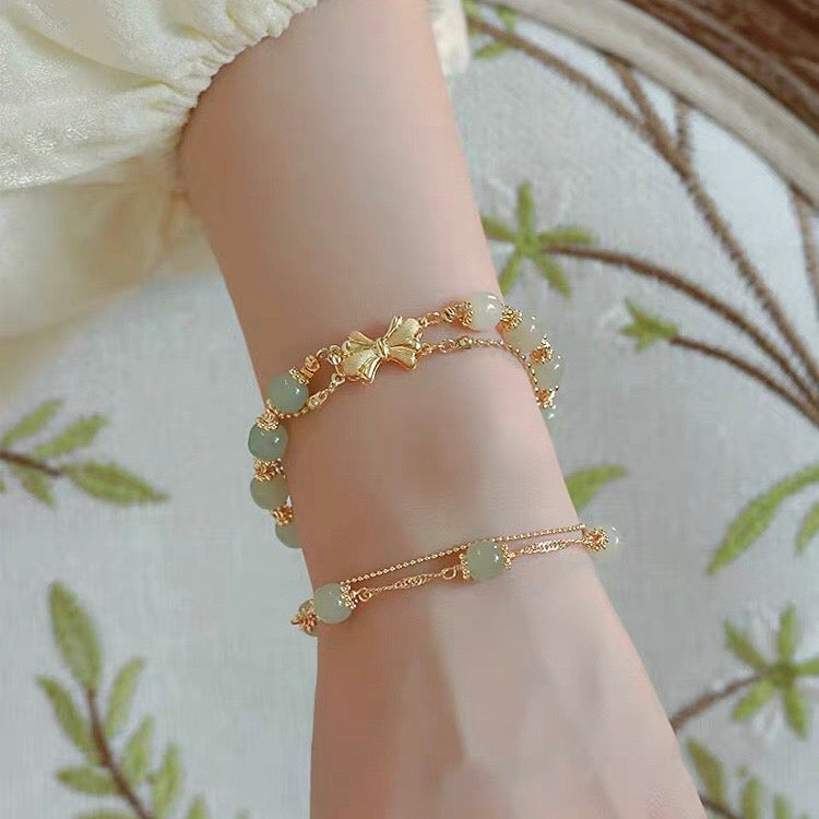 Natural Green Jade Bow Tie Protection Bracelet