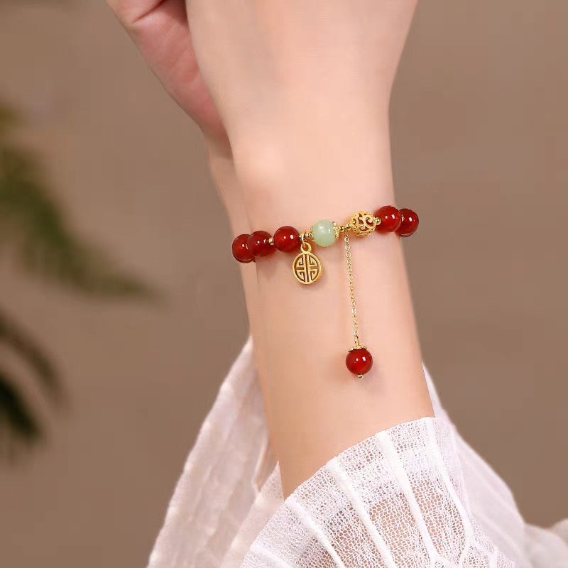 Natural Red Agate Full Blessing Fu Bracelet