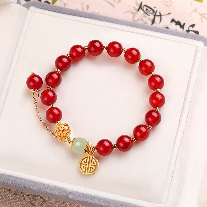 Natural Red Agate Full Blessing Fu Bracelet