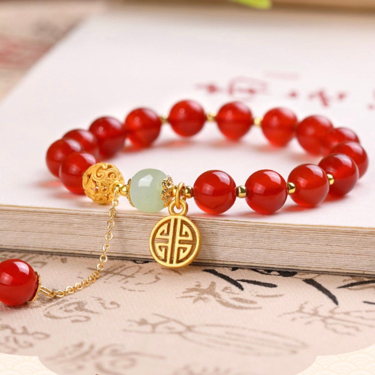 Natural Red Agate Full Blessing Fu Bracelet