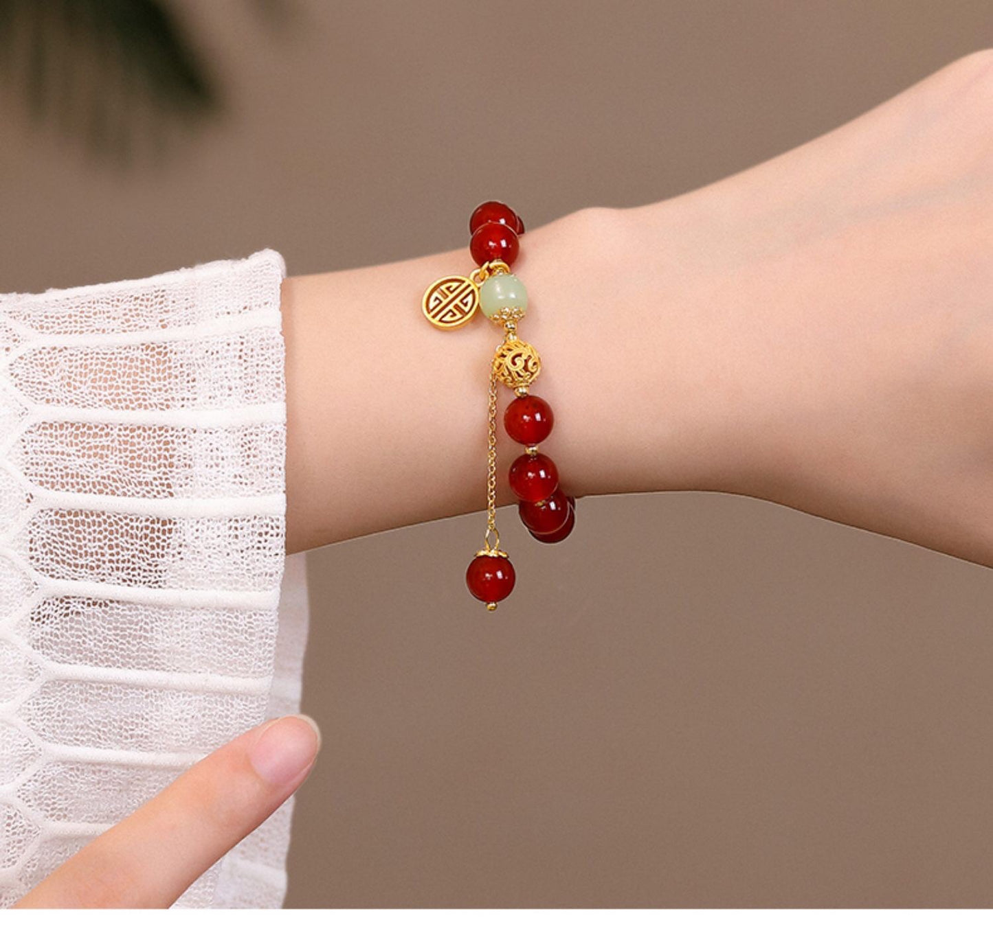 Natural Red Agate Full Blessing Fu Bracelet