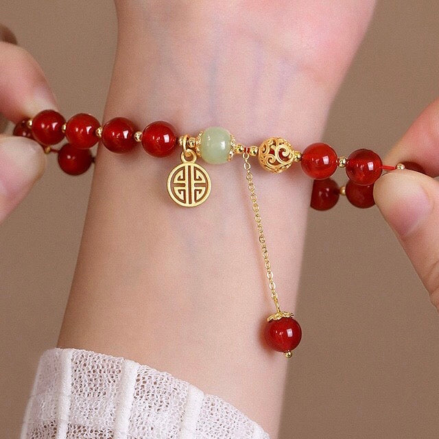 Natural Red Agate Full Blessing Fu Bracelet