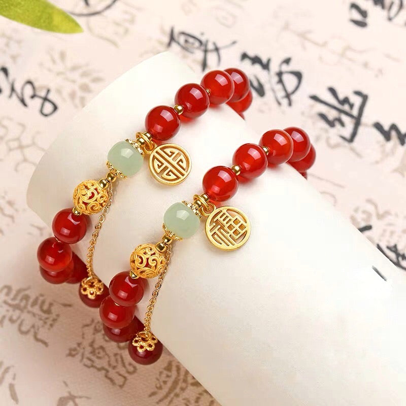 Natural Red Agate Full Blessing Fu Bracelet