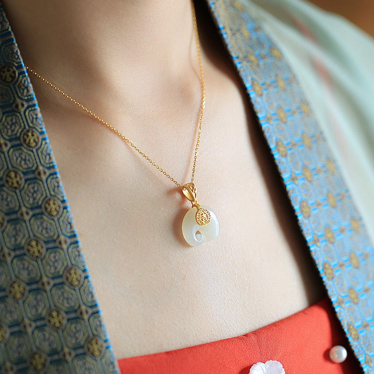 Feng Shui Elephant White Jade Pendant Necklace