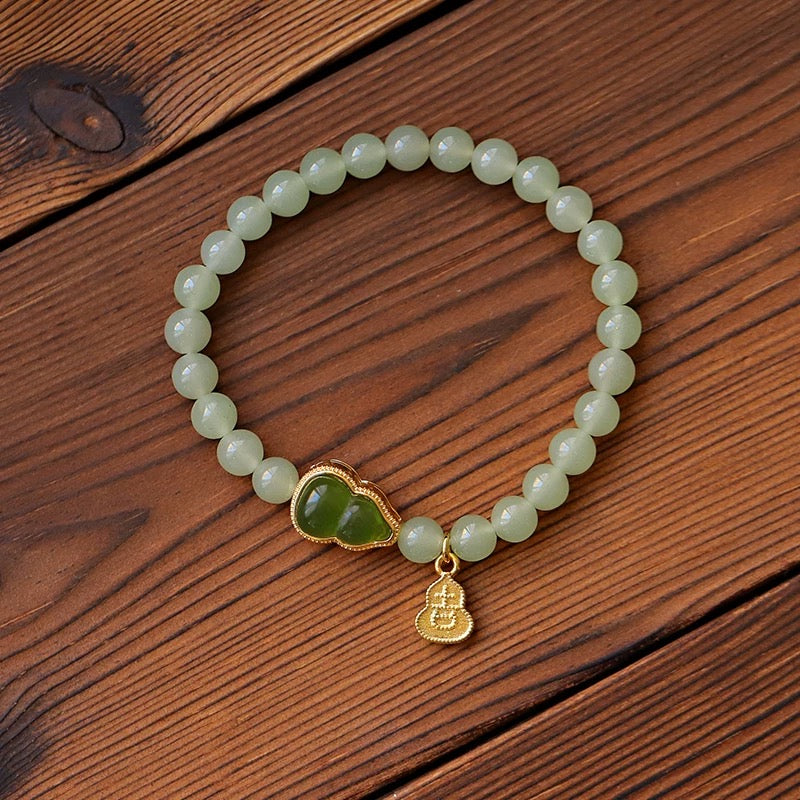 Natural Hetian Green Jade Feng Shui Calabash Bracelet
