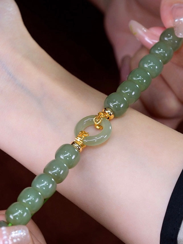 Natural Green Jade Luck & Peace Buckle Bracelet