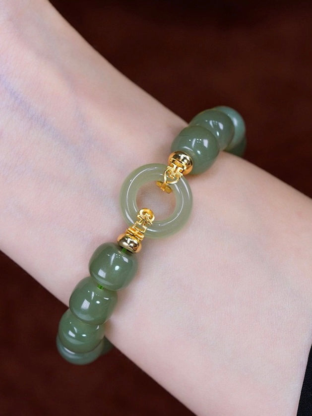 Natural Green Jade Luck & Peace Buckle Bracelet