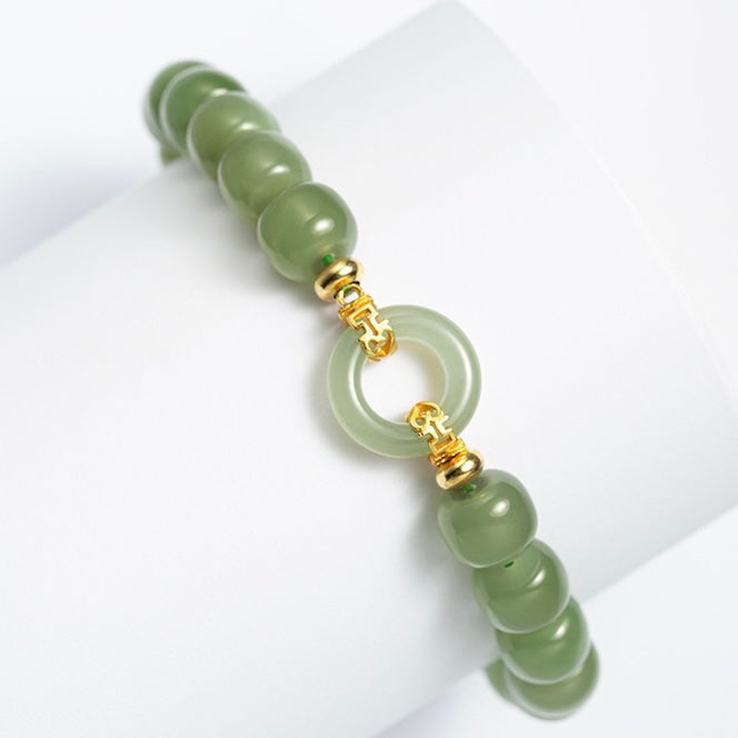 Natural Green Jade Luck & Peace Buckle Bracelet