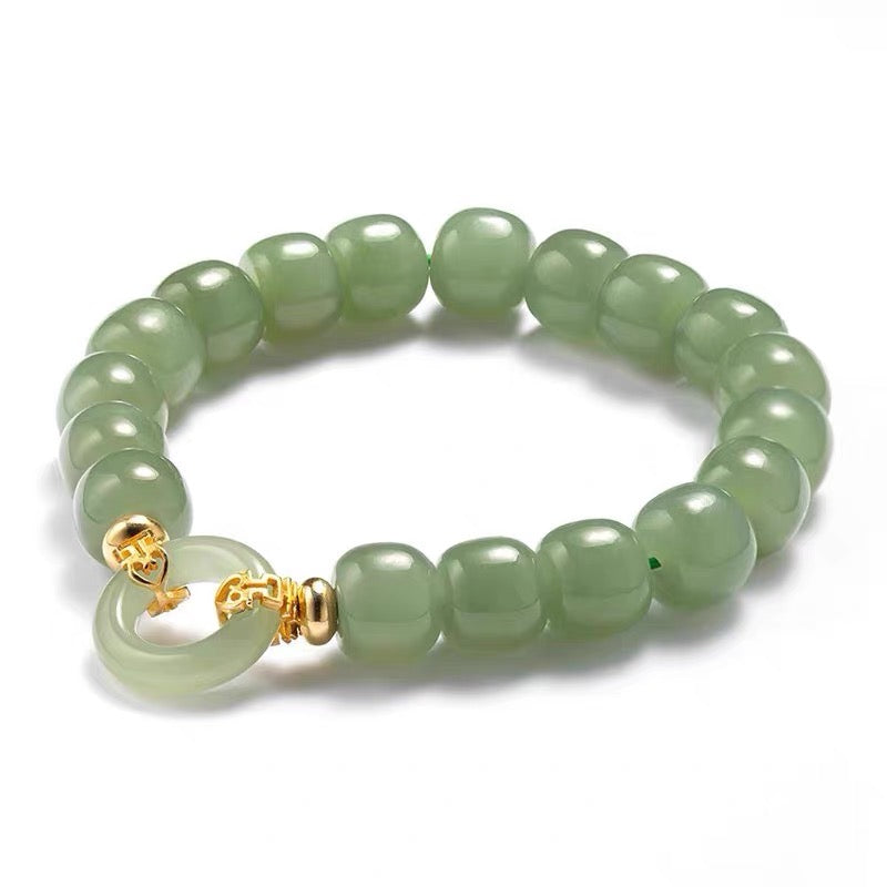 Natural Green Jade Luck & Peace Buckle Bracelet