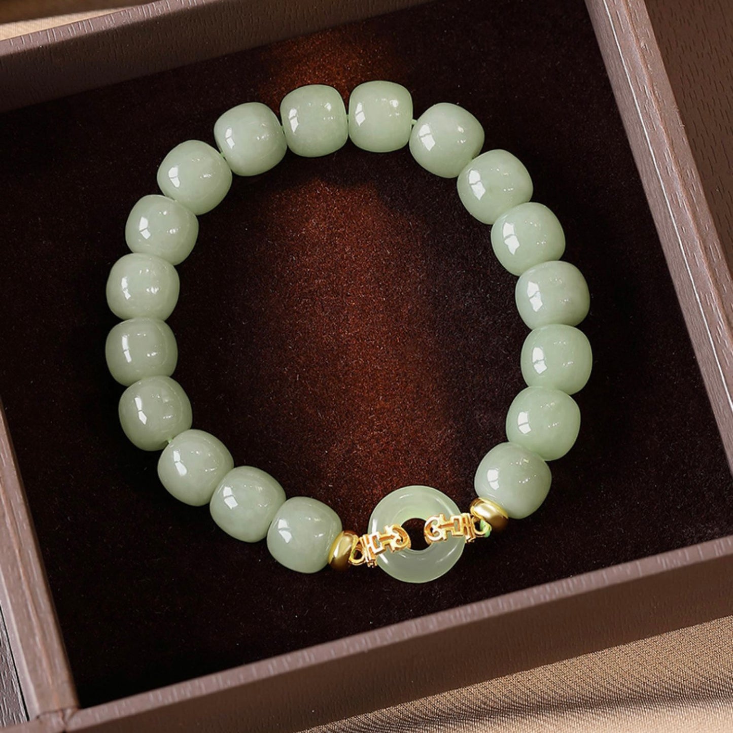 Natural Green Jade Luck & Peace Buckle Bracelet