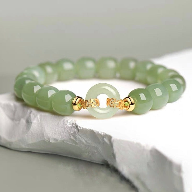 Natural Green Jade Luck & Peace Buckle Bracelet