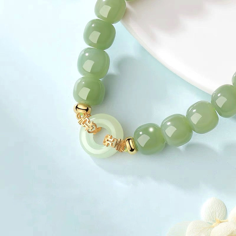 Natural Green Jade Luck & Peace Buckle Bracelet