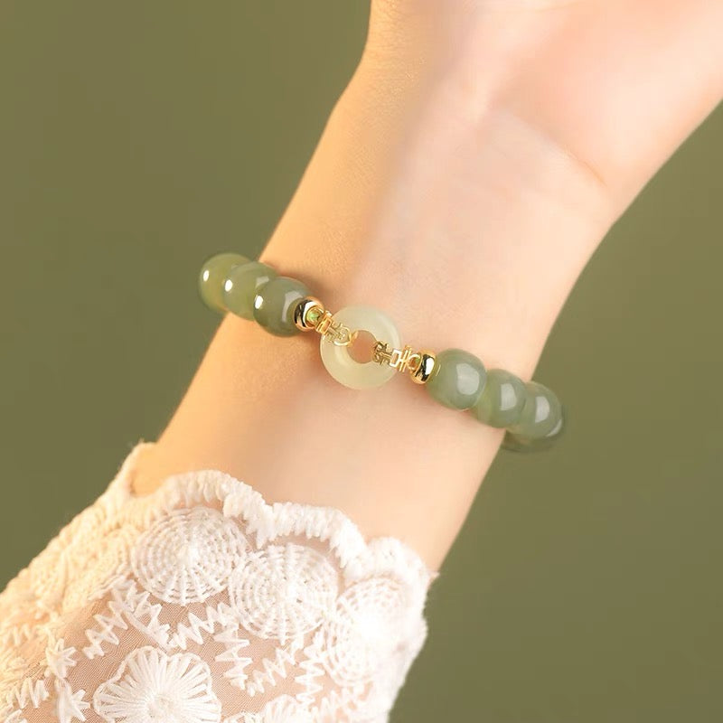 Natural Green Jade Luck & Peace Buckle Bracelet