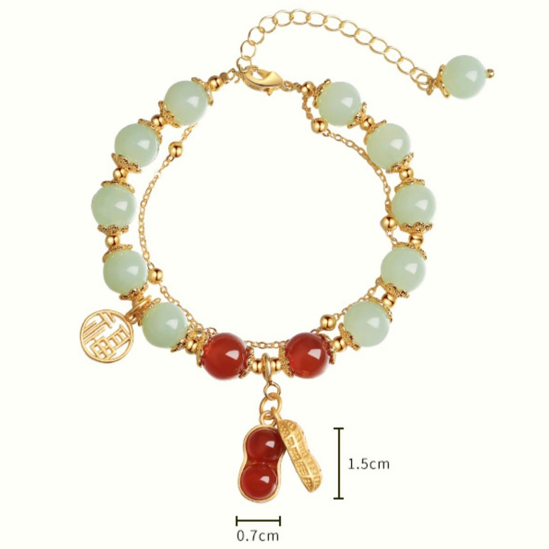 Natural Hetian Green Jade & Red Agate Lucky Peanut Bracelet