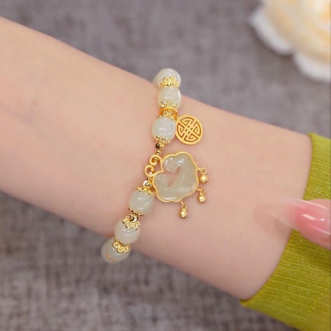 Natural Green Jade Lucky Lock Full Blessing Bracelet