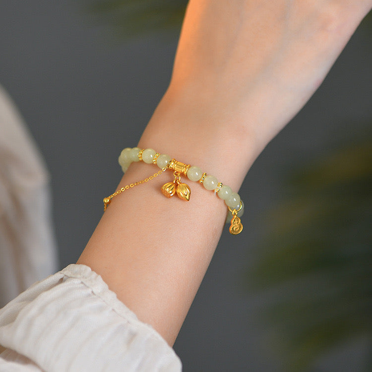 Natural Green Jade Lucky Lotus Bracelet
