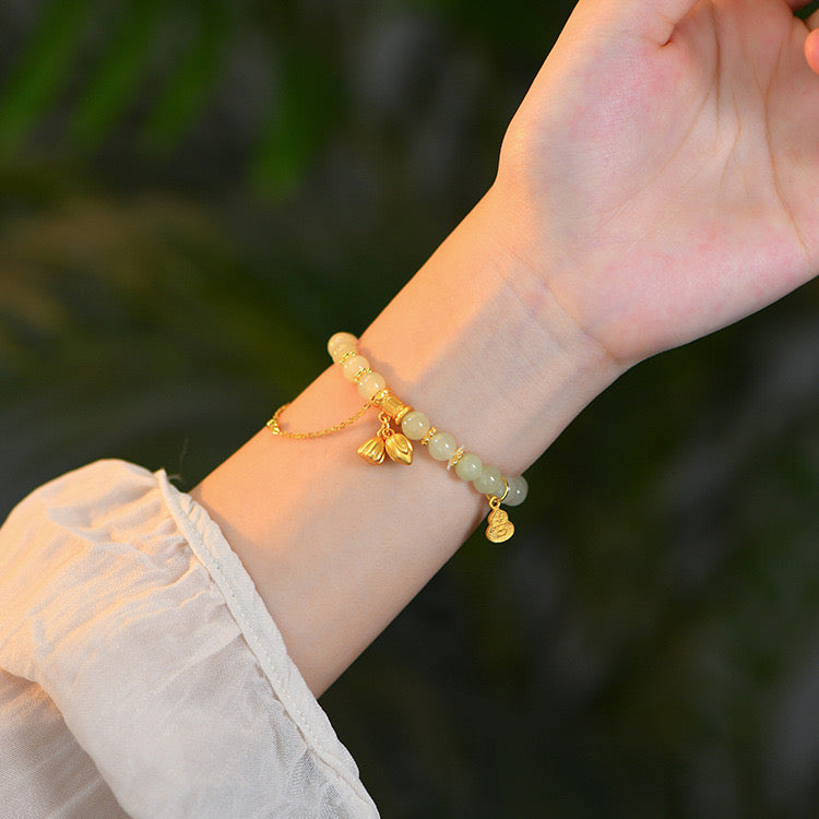 Natural Green Jade Lucky Lotus Bracelet