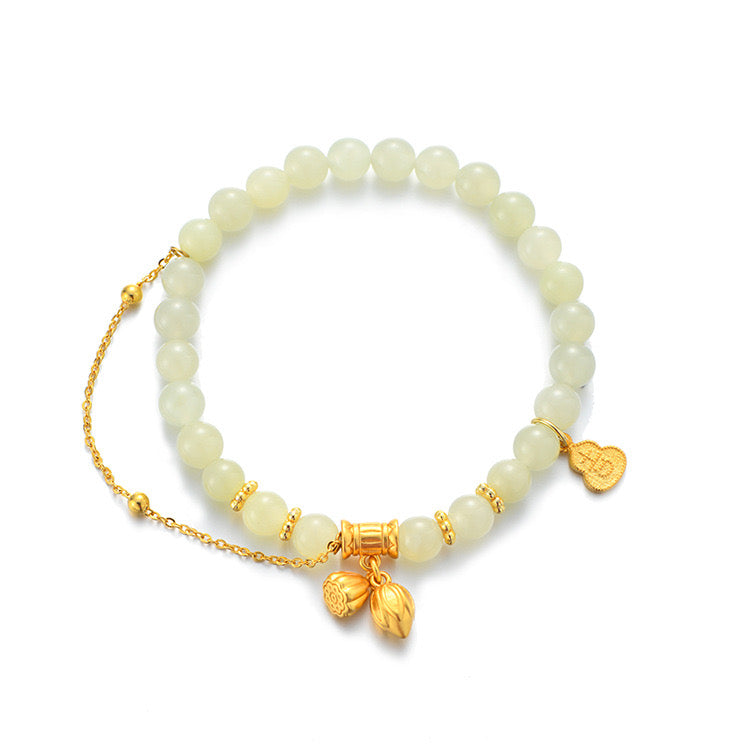 Natural Green Jade Lucky Lotus Bracelet