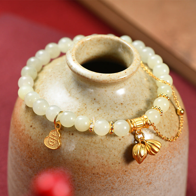 Natural Green Jade Lucky Lotus Bracelet