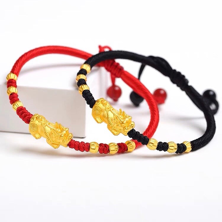 Red Rope 18K Gold Plating Single Pixiu Bracelet