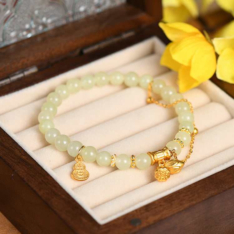 Natural Green Jade Lucky Lotus Bracelet