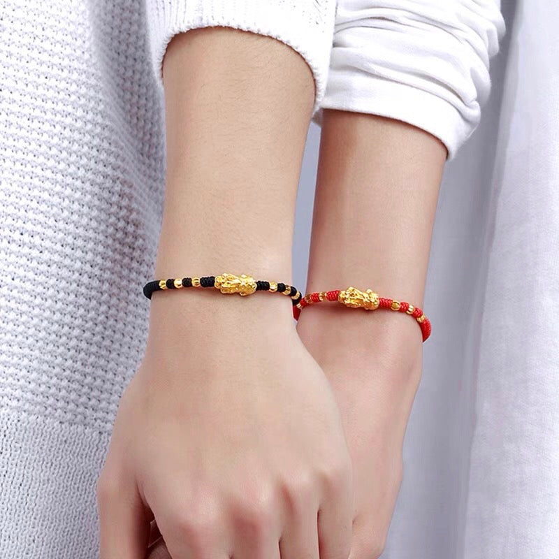 Red Rope 18K Gold Plating Single Pixiu Bracelet