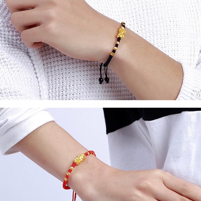 Red Rope 18K Gold Plating Single Pixiu Bracelet