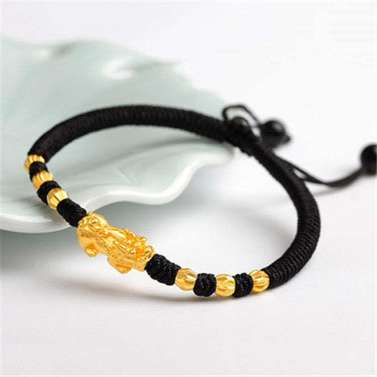 Red Rope 18K Gold Plating Single Pixiu Bracelet