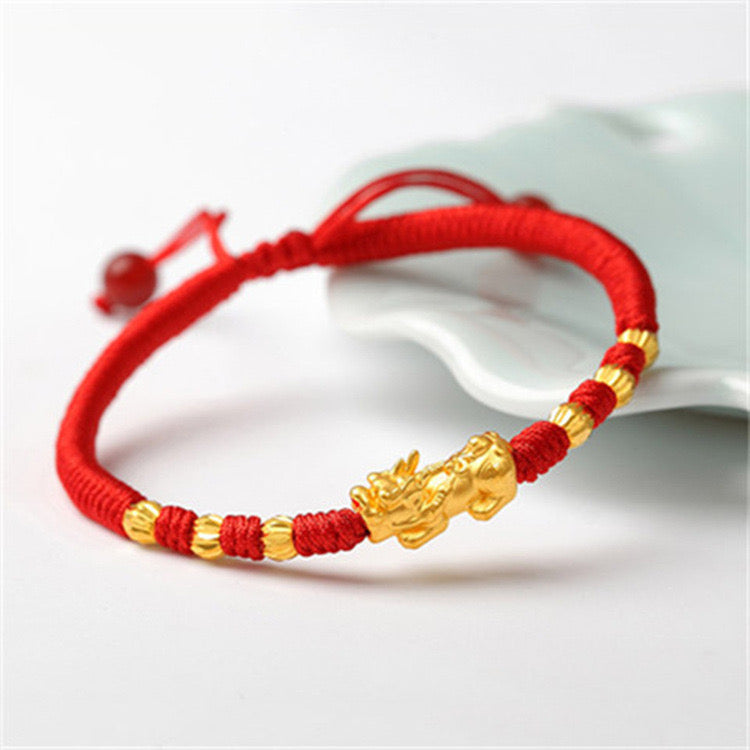 Red Rope 18K Gold Plating Single Pixiu Bracelet