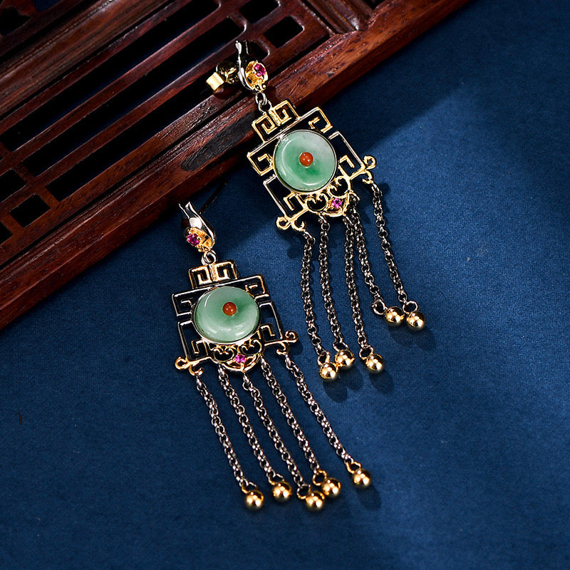 Natural Emerald Feng Shui Protection Earrings