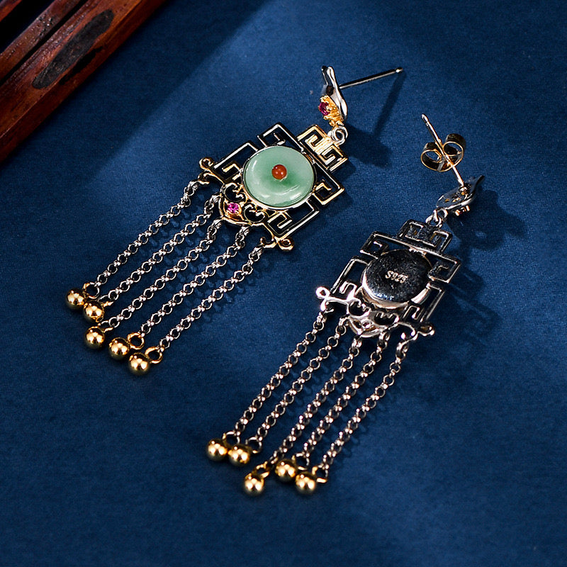Natural Emerald Feng Shui Protection Earrings