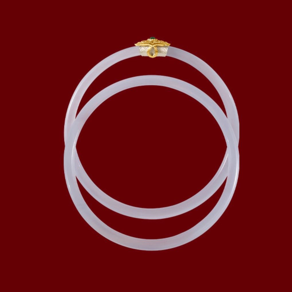 Natural White Jade Royal Double Bangle