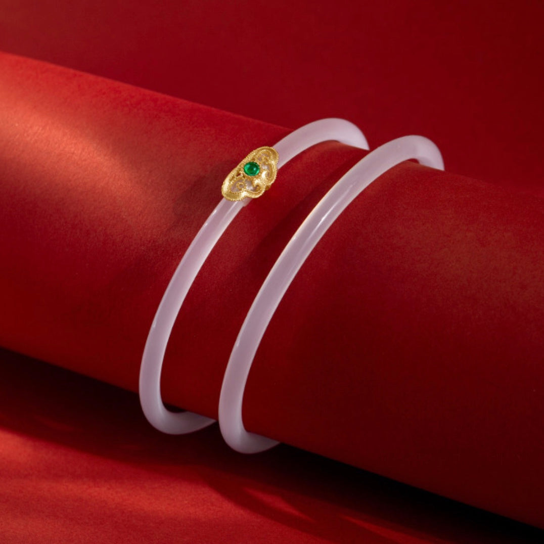 Natural White Jade Royal Double Bangle