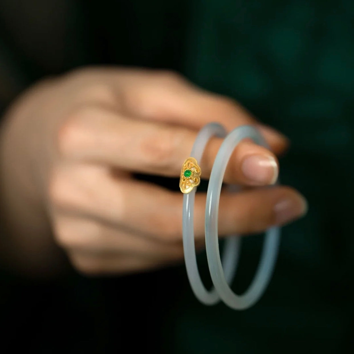 Natural White Jade Royal Double Bangle