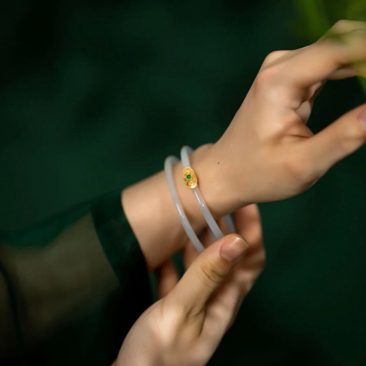 Natural White Jade Royal Double Bangle