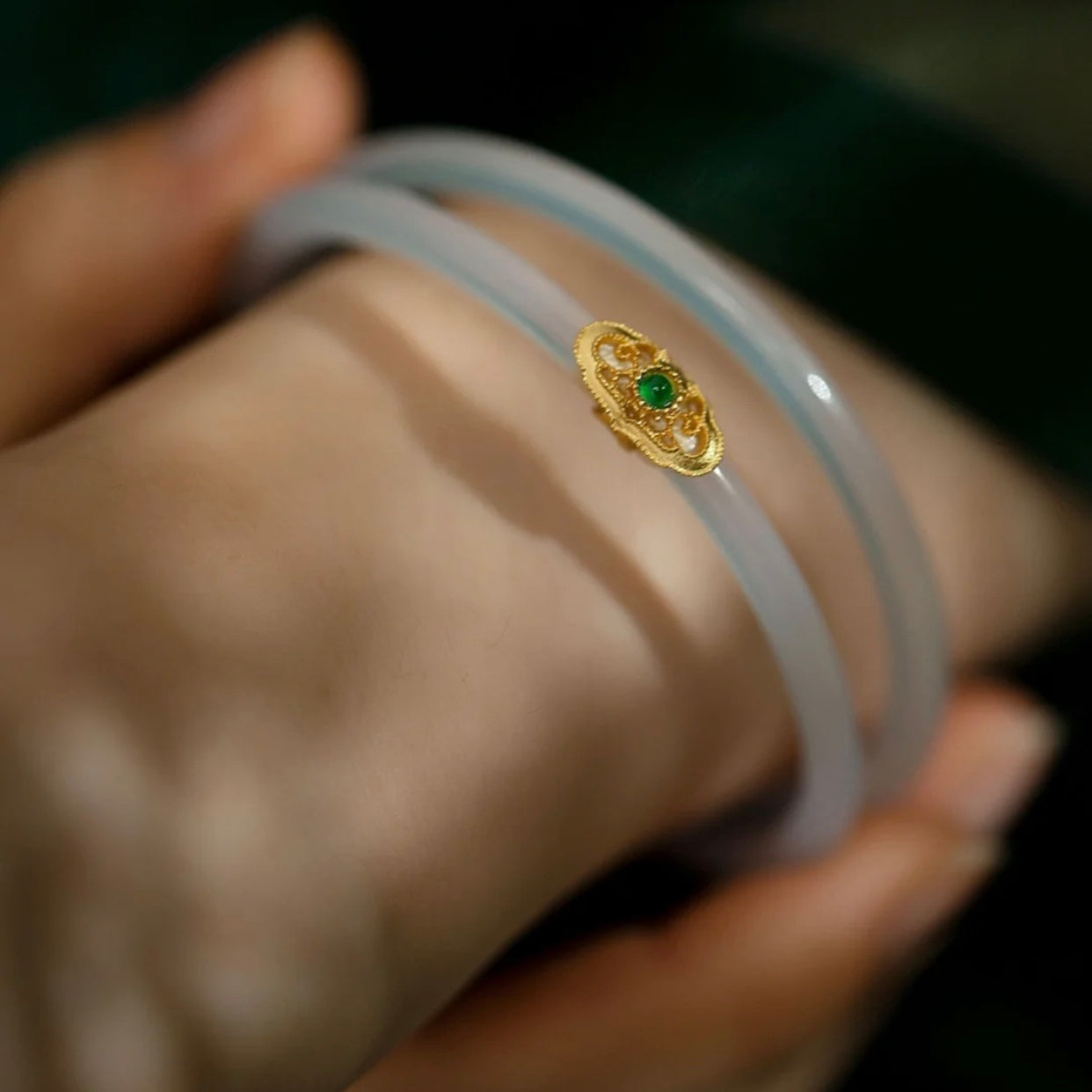 Natural White Jade Royal Double Bangle