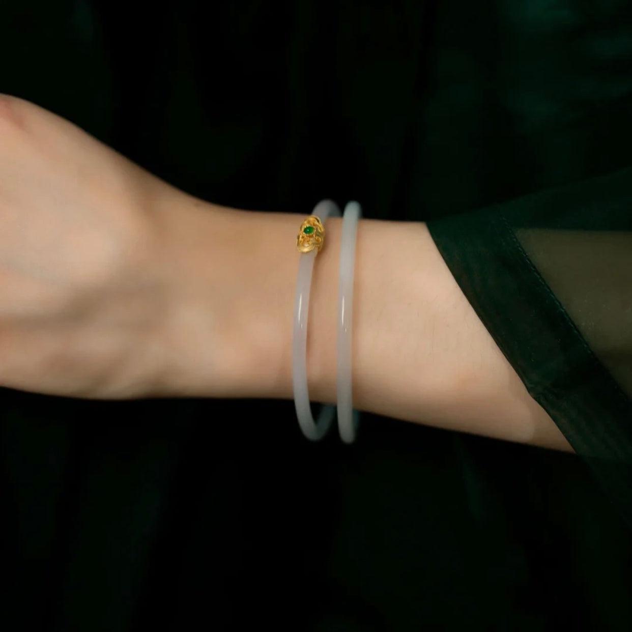 Natural White Jade Royal Double Bangle