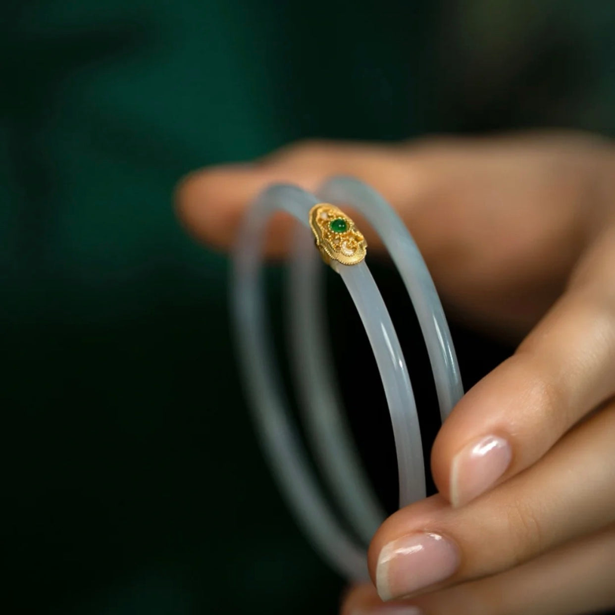 Natural White Jade Royal Double Bangle