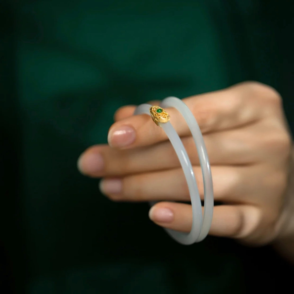Natural White Jade Royal Double Bangle