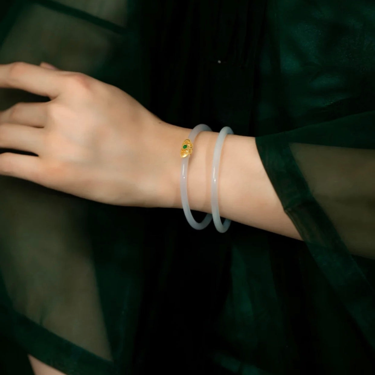 Natural White Jade Royal Double Bangle